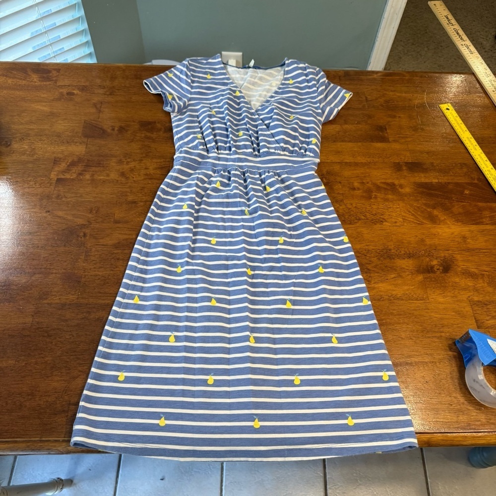 Joules Blue and White Dress with Yellow fruit Detail size 6